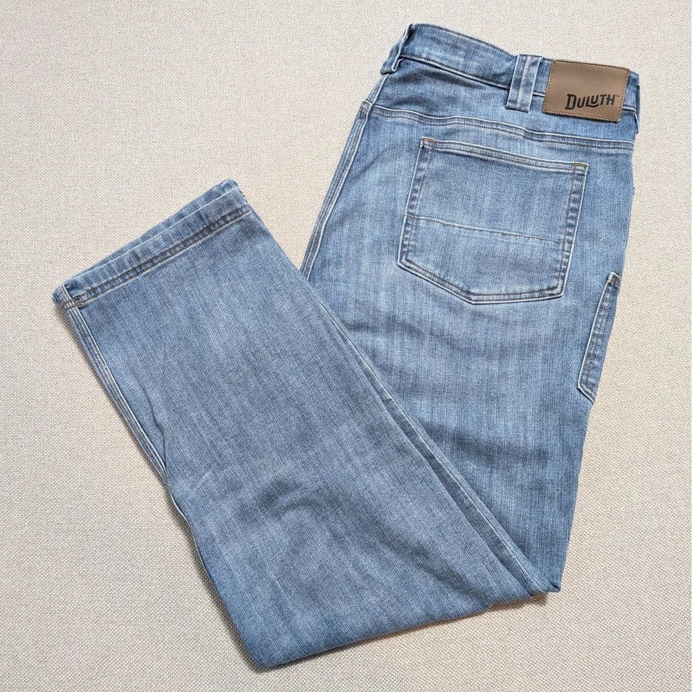Duluth Men's Ballroom Double Flex Jeans Light Wash Denim 42x32 Stretch Workwear